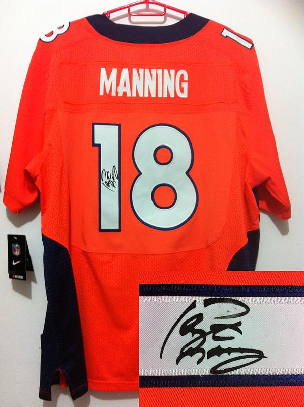 Nike Denver Broncos 18 Peyton Manning Orange Signed Elite NFL Jerseys Cheap