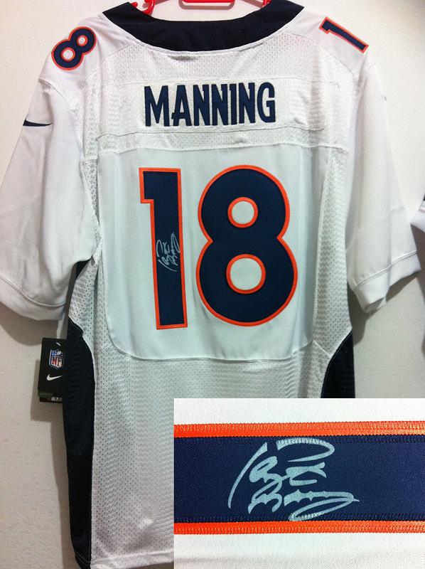 Nike Denver Broncos 18 Peyton Manning White Signed Elite NFL Jerseys Cheap