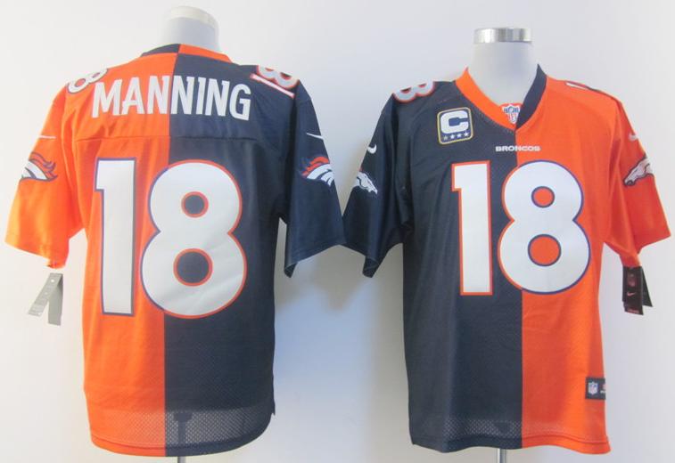 Nike Denver Broncos 18 Peyton Manning Orange Blue Split NFL Jerseys Cheap