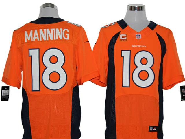 Nike Denver Broncos 18 Peyton Manning Orange Elite NFL Jerseys C Patch Cheap
