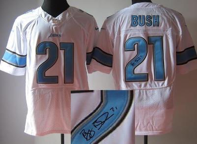 Nike Detroit Lions 21 Reggie Bush White Elite Signed NFL Jerseys Cheap