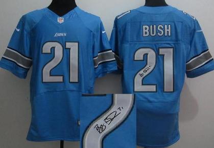 Nike Detroit Lions 21 Reggie Bush Blue Elite Signed NFL Jerseys Cheap