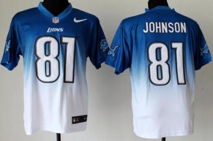Nike Detroit Lions 81 Calvin Johnson Blue White Drift Fashion II Elite NFL Jerseys Cheap