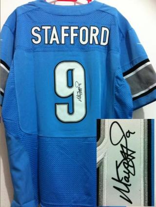 Nike Detroit Lions 9 Matthew Stafford Blue Signed Elite NFL Jerseys Cheap