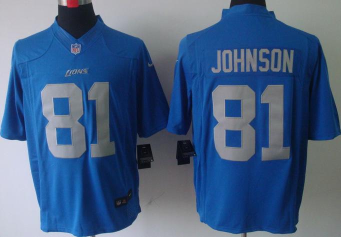 Nike Detroit Lions 81# Calvin Johnson Blue Game LIMITED NFL Jerseys Grey Number Cheap