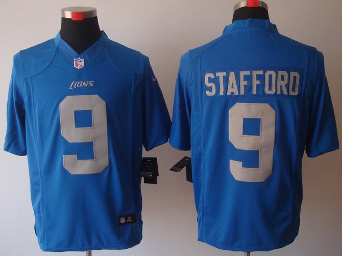 Nike Detroit Lions 9# Matthew Stafford Blue Game LIMITED NFL Jerseys Grey Number Cheap