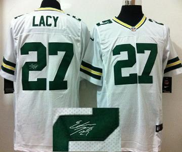 Nike Green Bay Packers 27 Eddie Lacy White Elite Signed NFL Jerseys Cheap