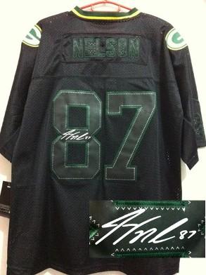 Nike Green Bay Packers 87 Jordy Nelson Elite Light Out Black Signed NFL Jerseys Cheap