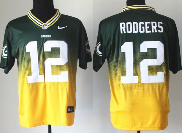 Nike Green Bay Packers 12 Aaron Rodgers Green Yellow Drift Fashion II Elite NFL Jerseys Cheap