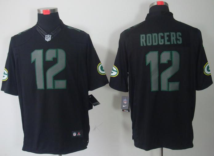 Nike Green Bay Packers 12 Aaron Rodgers Black Impact Game LIMITED NFL Jerseys Cheap