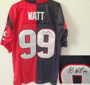Nike Houston Texans 99 J.J. Watt Blue Red Split Elite Signed NFL Jerseys Cheap
