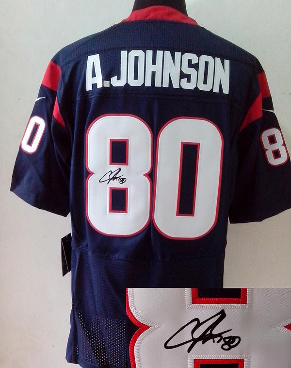 Nike Houston Texans #80 Andre Johnson Blue Signed Elite NFL Jerseys Cheap