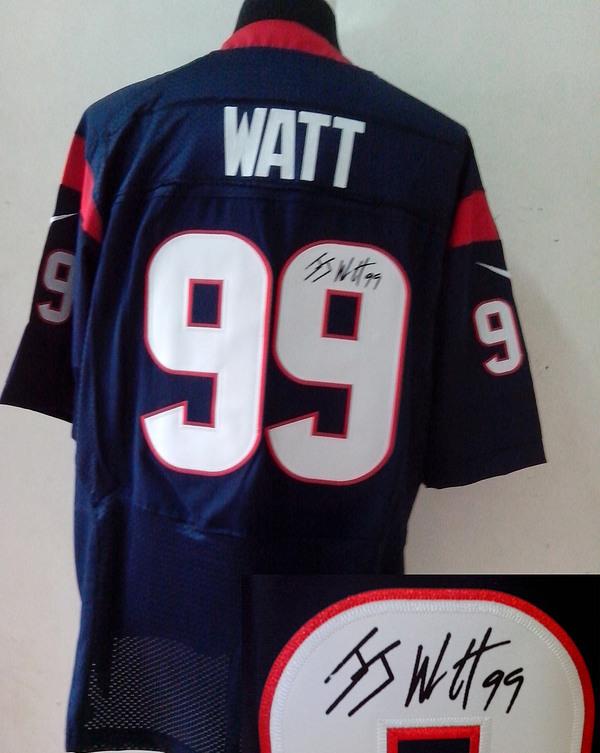 Nike Houston Texans 99# J.J. Watt Blue Signed Elite NFL Jerseys Cheap