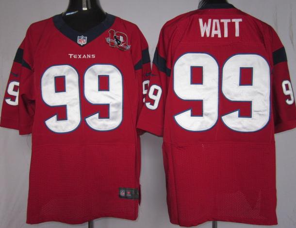 Nike Houston Texans 99 Watt Red Elite Nike NFL Jerseys W 10th Patch Cheap