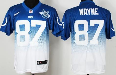 Nike Indianapolis Colts 87 Reggie Wayne Blue White Drift Fashion II Elite 30th Seasons Patch NFL Jersey Cheap