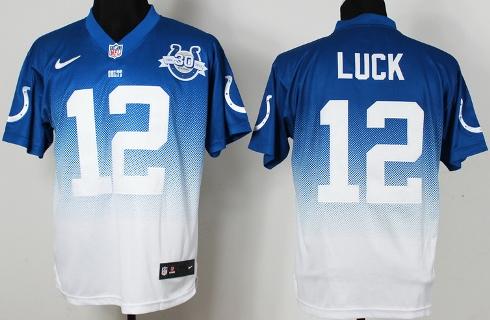 Nike Indianapolis Colts 12 Andrew Luck Blue White Drift Fashion II Elite 30th Seasons Patch NFL Jersey Cheap