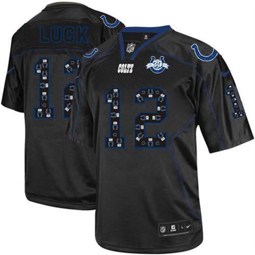 Nike Indianapolis Colts #12 Andrew Luck Elite New Lights Out Black 30th Seasons Patch NFL Jerseys Cheap