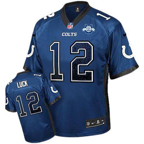 Nike Indianapolis Colts #12 Andrew Luck Blue Drift Fashion Elite 30th Seasons Patch NFL Jerseys Cheap