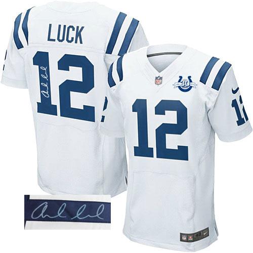 Nike Indianapolis Colts #12 Andrew Luck White Elite Autographed 30th Seasons Patch NFL Jersey Cheap