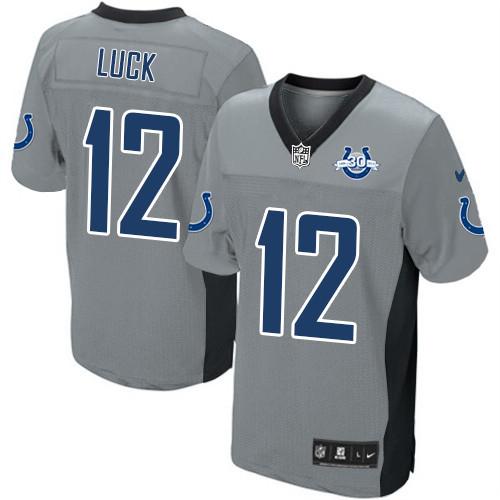 Nike Indianapolis Colts #12 Andrew Luck Elite Grey Shadow 30th Seasons Patch NFL Jerseys Cheap