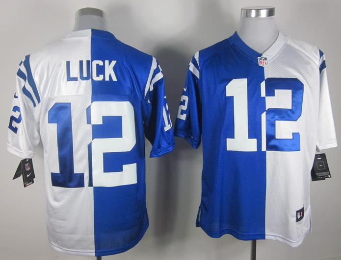 Nike Indianapolis Colts #12 Andrew Luck White Blue Split NFL Jerseys Cheap