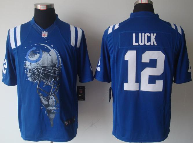 Nike Indianapolis Colts #12 Andrew Luck Blue Helmet Tri-Blend Limited NFL Jersey Cheap