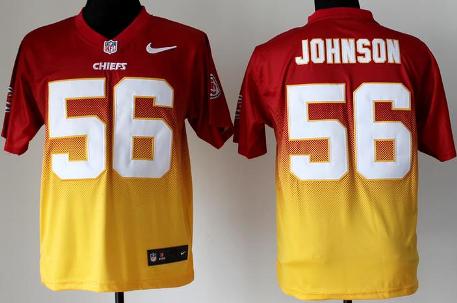 Nike Kansas City Chiefs 56 Derrick Johnson Red Yellow Drift Fashion II Elite Jerseys Cheap