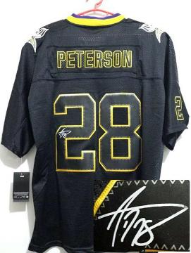 Nike Minnesota Vikings 28 Adrian Peterson Elite Light Out Black Signed NFL Jerseys Cheap