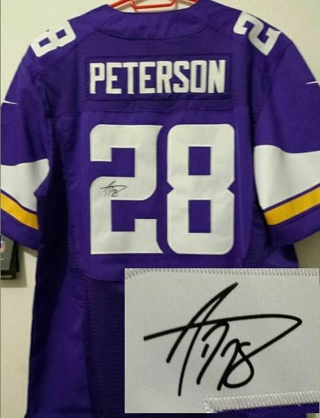 Nike Minnesota Vikings 28 Adrian Peterson Purple Signed Elite NFL Jerseys New Style Cheap