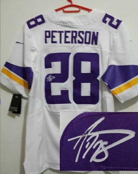 Nike Minnesota Vikings 28 Adrian Peterson White Signed Elite NFL Jerseys New Style Cheap