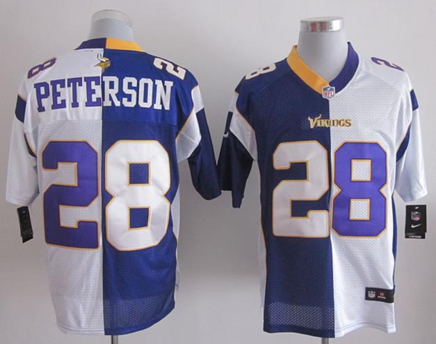 Nike Minnesota Vikings 28 Adrian Peterson White Purple Split Elite NFL Jerseys Cheap