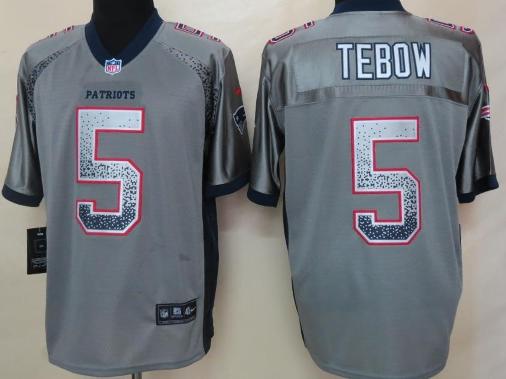 Nike New England Patriots 5 Tim Tebow Grey Drift Fashion Elite NFL Jerseys Cheap