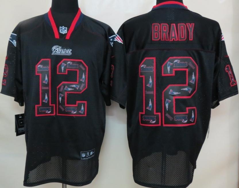 Nike New England Patriots 12 Tom Brady Lights Out Black Elite NFL Jerseys Logo On Number Cheap