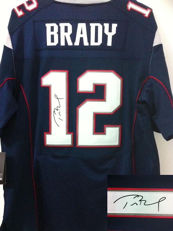 Nike New England Patriots 12 Tom Brady Blue Signed Elite NFL Jerseys Cheap