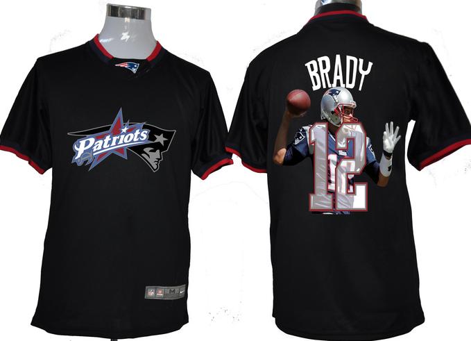 Nike New England Patriots 12 Tom Brady Black All-Star Fashion NFL Jerseys Logo Front Cheap