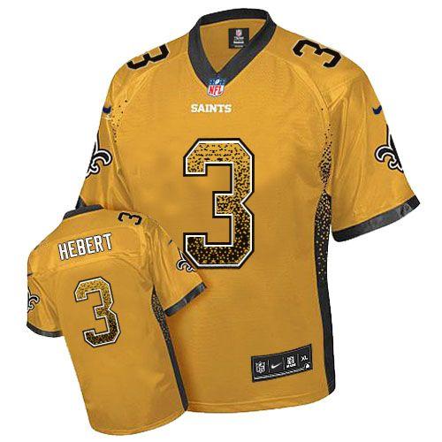 Nike New Orleans Saints 3 Bobby Hebert Gold Drift Fashion Elite NFL Jerseys Cheap