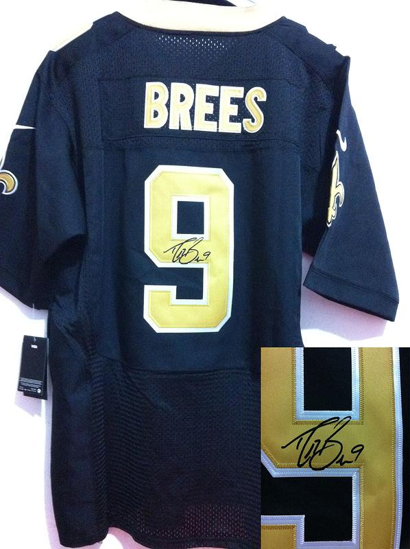 Nike New Orleans Saints 9 Drew Brees Black Signed Elite NFL Jerseys Cheap