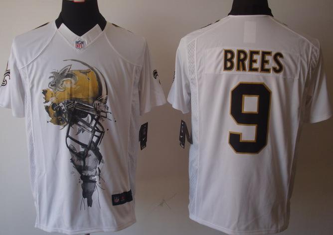 Nike New Orleans Saints 9 Drew Brees White Helmet Tri-Blend Limited NFL Jersey Cheap