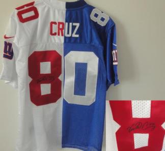 Nike New York Giants 80 Victor Cruz Blue White Split Elite Signed NFL Jerseys Cheap