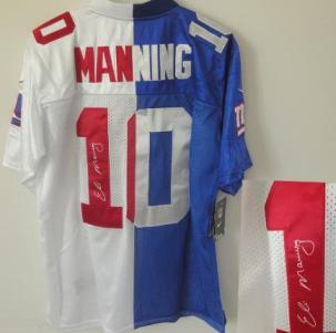 Nike New York Giants 10 Eli Manning Blue White Split Elite Signed NFL Jerseys Cheap