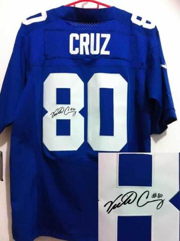 Nike New York Giants 80 Victor Cruz Blue Signed Elite NFL Jerseys Cheap