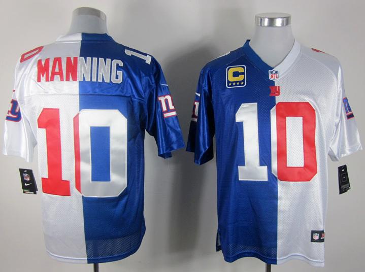 Nike New York Giants 10# Eli Manning Blue White Split NFL Jerseys Cheap