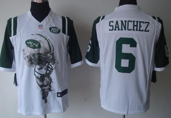 Nike New York Jets 6# Mark Sanchez White Helmet Tri-Blend Limited NFL Jersey Cheap