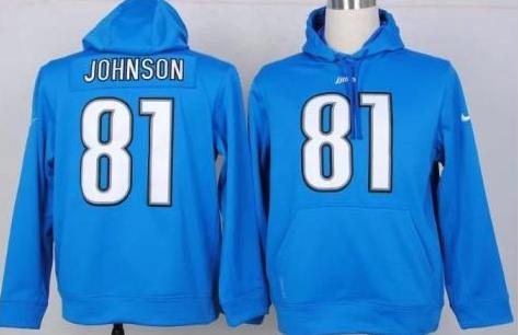 Nike Detroit Lions 81 Calvin Johnson Blue NFL Hoodie Cheap