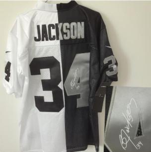 Nike Oakland Raiders 34 Bo.Jackson White Black Split Elite Signed NFL Jerseys Cheap
