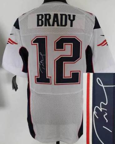 Nike New England Patriots 12 Tom Brady White Elite Signed NFL Jerseys Cheap