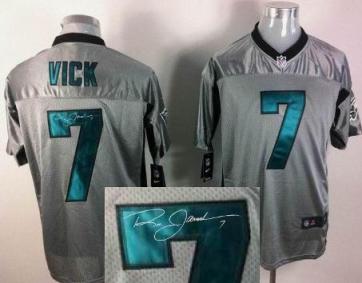 Nike Philadelphia Eagles 7 Michael Vick Elite Grey Shadow Signed NFL Jerseys Cheap