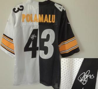 Nike Pittsburgh Steelers 43 Troy Polamalu White Black Split Elite Signed NFL Jerseys Cheap