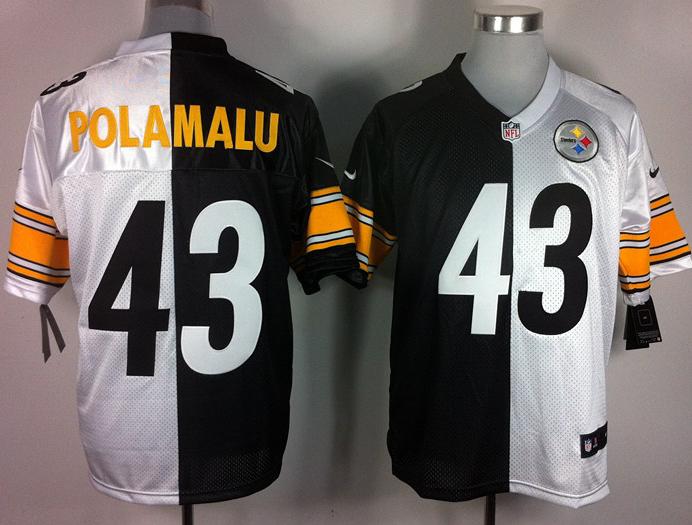 Nike Pittsburgh Steelers #43 Troy Polamalu White-Black Split Elite NFL Jerseys Cheap