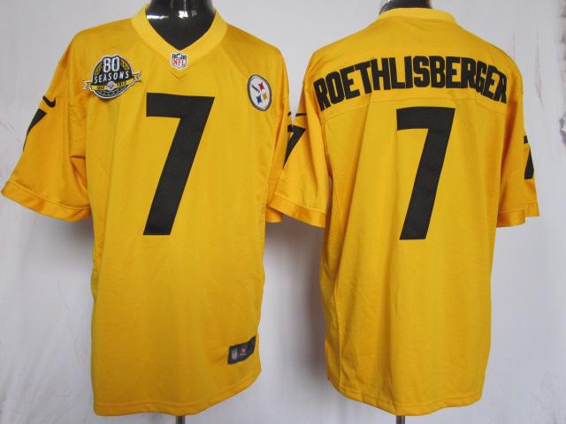 Nike Pittsburgh Steelers #7 Ben Roethlisberger Yellow Game NFL Jerseys W 80TH Patch Cheap